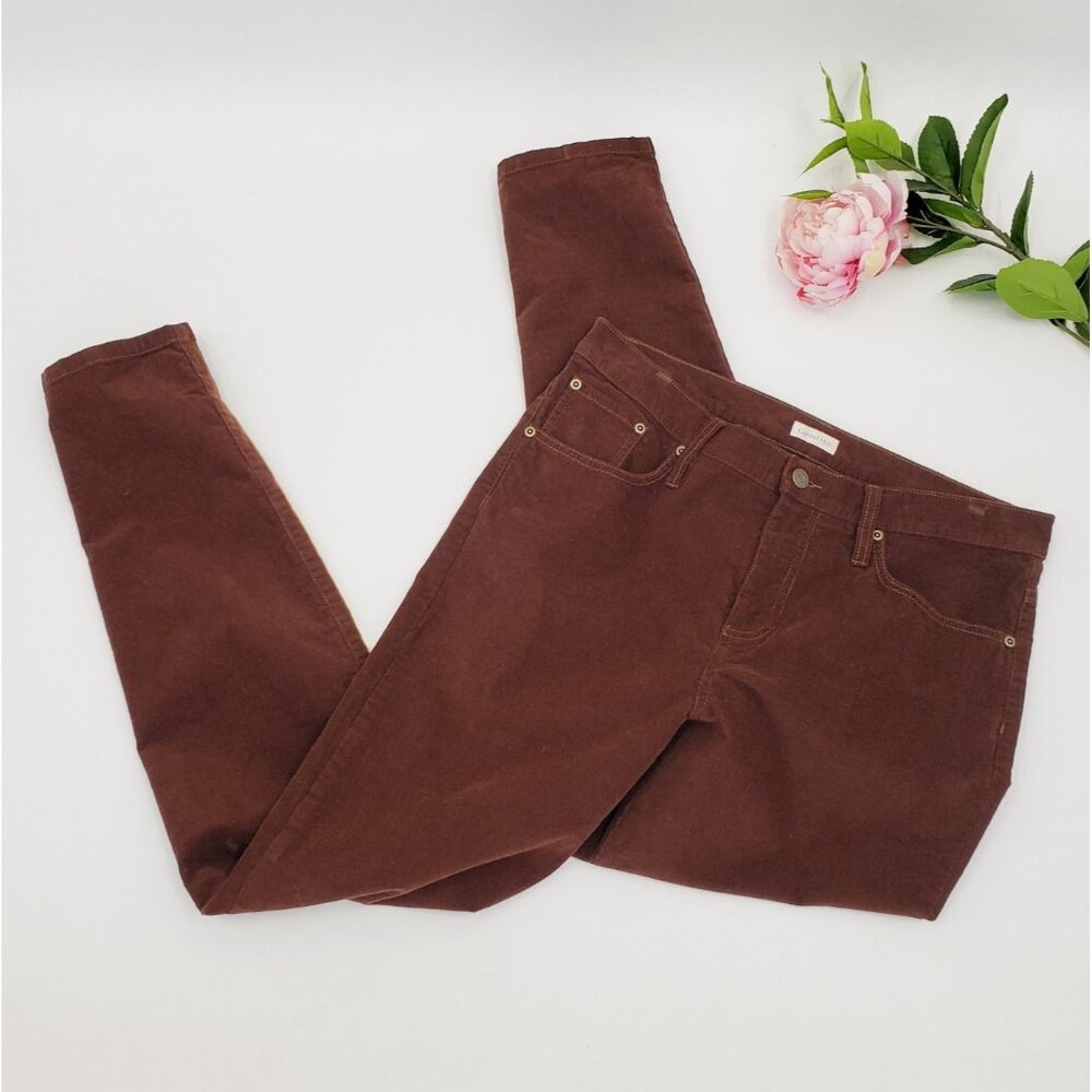 Garnet Hill Corduroy Pants Women's 10 Brown  Slim Fit Organic Cotton Stretch